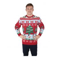 Pull De Noël Adulte Rouge Avec Sapins De Noël - Thème: Père Noël - Couleur: Rouge - Taille: XL