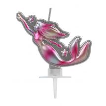 Bougie Jolie Sirène Rose Et Argent 14 X 10 Cm - Thème: Anniversaire - Couleur: Rose - Taille: Taille Unique