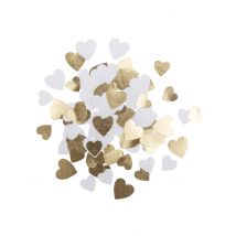 100 Confettis En Papier Petits Cœurs Blancs Et Dorés 1,5 Cm - Taille: Taille Unique