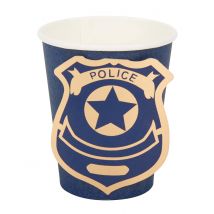 8 Gobelets En Carton Marine Et Or Police 255 Ml - Thème: Uniforme - Couleur: Bleu - Taille: Taille Unique
