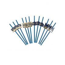 12 Pailles Police Marine Et Or 19,5 Cm - Thème: Uniforme - Couleur: Bleu - Taille: Taille Unique