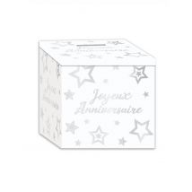 Urne En Carton Joyeux Anniversaire Blanc Et Argenté - Thème: Anniversaire - Blanc