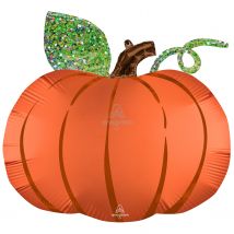 Ballon Aluminium Citrouille Pailletée 63 Cm - Thème: Magie Et Horreur - Orange