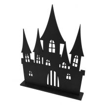 Décoration Château Hanté En Bois Noir 18 X 23 Cm - Thème: Magie Et Horreur - Noir
