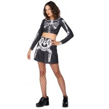 Déguisement Squelette Crop Top Femme - Thème: Halloween - Couleur: Noir - Taille: L