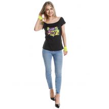 T-shirt I Love The 90's Noir Femme - Thème: Années 80/90 : Pop, Fluo - Couleur: Noir - Taille: XL
