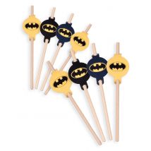 8 Pailles Médaillon En Carton Batman 20cm - Thème: Héros Et Super Méchants - Noir