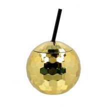 Gobelet Boule Disco Avec Paille Or 650ml - Thème: Années 80 : Pop, Fluo - Doré