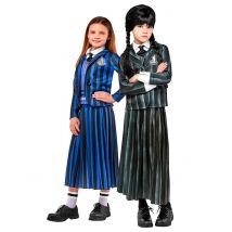 Déguisement De Couple Uniforme Scolaire Mercredi Addams Enfant - Thème: Personnages - Couleur: Noir - Taille: Taille Unique