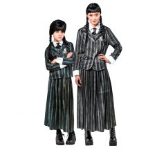 Déguisement De Couple Uniforme Scolaire Mercredi Addams Enfant Adulte - Thème: Héros Et Super Méchants - Couleur: Noir - Taille: Taille Unique