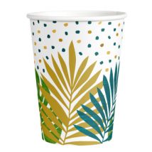 8 Gobelets En Carton Tropical Chic 250 Ml - Thème: Hawaï - Blanc