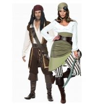 Déguisement De Couple Pirate Marron Et Vert Adulte - Thème: Pirates - Couleur: Vert - Taille: Taille Unique