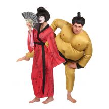 Déguisement De Couple Sumo Et Geisha Adultes - Thème: Peuples Du Monde - Couleur: Rouge - Taille: Taille Unique
