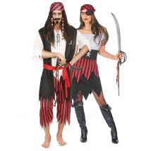 Déguisement De Couple Pirate Corsaire Dentelé Adultes - Thème: Pirates - Couleur: Rouge - Taille: Taille Unique
