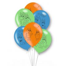 6 Ballons En Latex Bluey - Thème: Héros Et Super Méchants - Multicolore