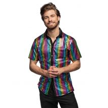 Chemise Boule À Facettes Disco Arc En Ciel Homme - Thème: Disco - Couleur: Multicolore - Taille: L (52/54)