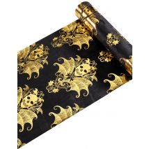 Chemin De Table Velours Noir Et Squelette Doré Baroque - Thème: Squelettes, Fantômes - Noir
