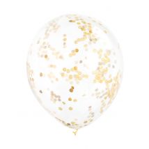 6 transparente Latexballons mit goldockerfarbenem Konfetti 30 cm