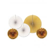 5 Rosetten aus Papier weiß und gold