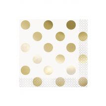 16 kleine Papierservietten weiß mit goldenen Punkten 25 x 25 cm