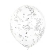 6 Latexballons transparent mit silbernem Konfetti 30 cm