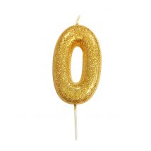 Glitzerkerze Zahl 0 gold