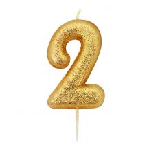 Glitzerkerze Zahl 2 gold