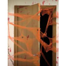 Orangefarbenes Spinnennetz mit Spinnen 20 g Halloween