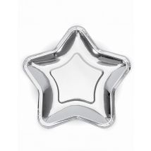 6 kleine silberne Stern-Pappteller 18 cm
