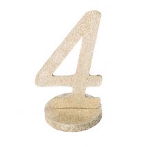 Tischdeko champagnerfarbene Glitzer-Ziffer 4 aus Holz 20 cm