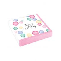 20 kleine Papierservietten Happy Birthday mit pastellfarbenen Luftballons 25 x 25 cm