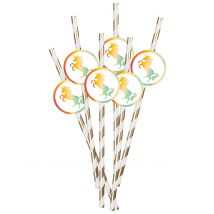 6 Pappstrohhalme Einhorn Holo 20 cm
