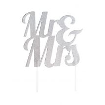 Mr. und Mrs. Tortenaufsatz Glitzer silber 18 x 23 cm