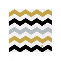 20 schwarze, silberne und goldene Chevron-Papierservietten 33 x 33 cm