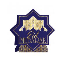 Eid Mubarak Tafelaufsatz aus blauem und goldenem Karton 28 cm