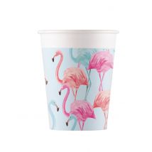 8 bunte Flamingo-Pappbecher 200 ml