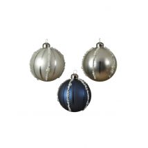 3 Weihnachtskugeln dunkelblau silber Glas 8 cm