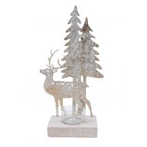 Teelichthalter Hirsch und Tannen 27 cm