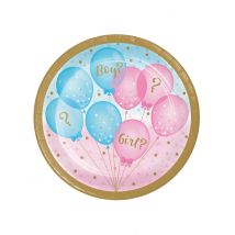 8 kleine rosa und blaue Gender Reveal Pappteller 18 cm