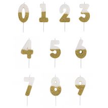 Zahlenkerze weiß-gold Glitzer 7 cm