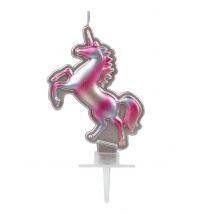 Hübsche rosa und silberne Einhornkerze 16 x 9 cm