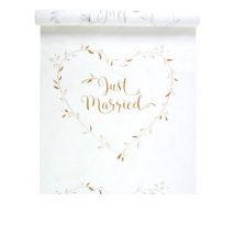 Zeremonienteppich Just Married weiß und gold 10 mx 75 cm