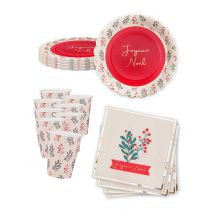 Weihnachts-Einweggeschirr-Set mit Stechpalmenmotiv