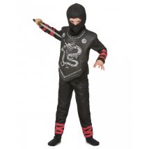 Ninja-Kostüm für Jungen Kinder Drache schwarz-rot-silber - Thema: Gruseliger Fasching - Schwarz - Größe 122/134 (7-9 Jahre)