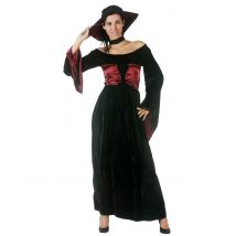 Vampirin-Damenkostüm mit Zierkragen schwarz-rot - Thema: Vampire und Fledermäuse - Schwarz - Größe L
