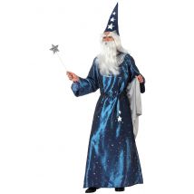Zauberer-Kostüm für Herren Halloween-Kostüm blau-weiss-silber - Thema: Hexen + Magier - Silber/Grau - Größe Einheitsgröße