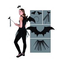 Süsses Fledermaus Kostüm-Set Halloween 4-teilig schwarz - Thema: Vampire und Fledermäuse - Schwarz - Größe Einheitsgröße