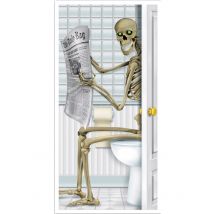 Skelett auf Toilette Halloween-Türposter bunt 76x152cm - Thema: Skelette + Sensenmänner - Bunt - Größe Einheitsgröße