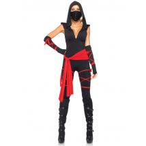 Mysteriöser Ninja Damen-Kostüm schwarz-rot - Thema: Ninjas - Schwarz - Größe L