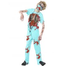 Zombie Chirurg Halloween Kinderkostüm hellblau - Thema: Zombies - Größe 158/170 (13-15 Jahre)